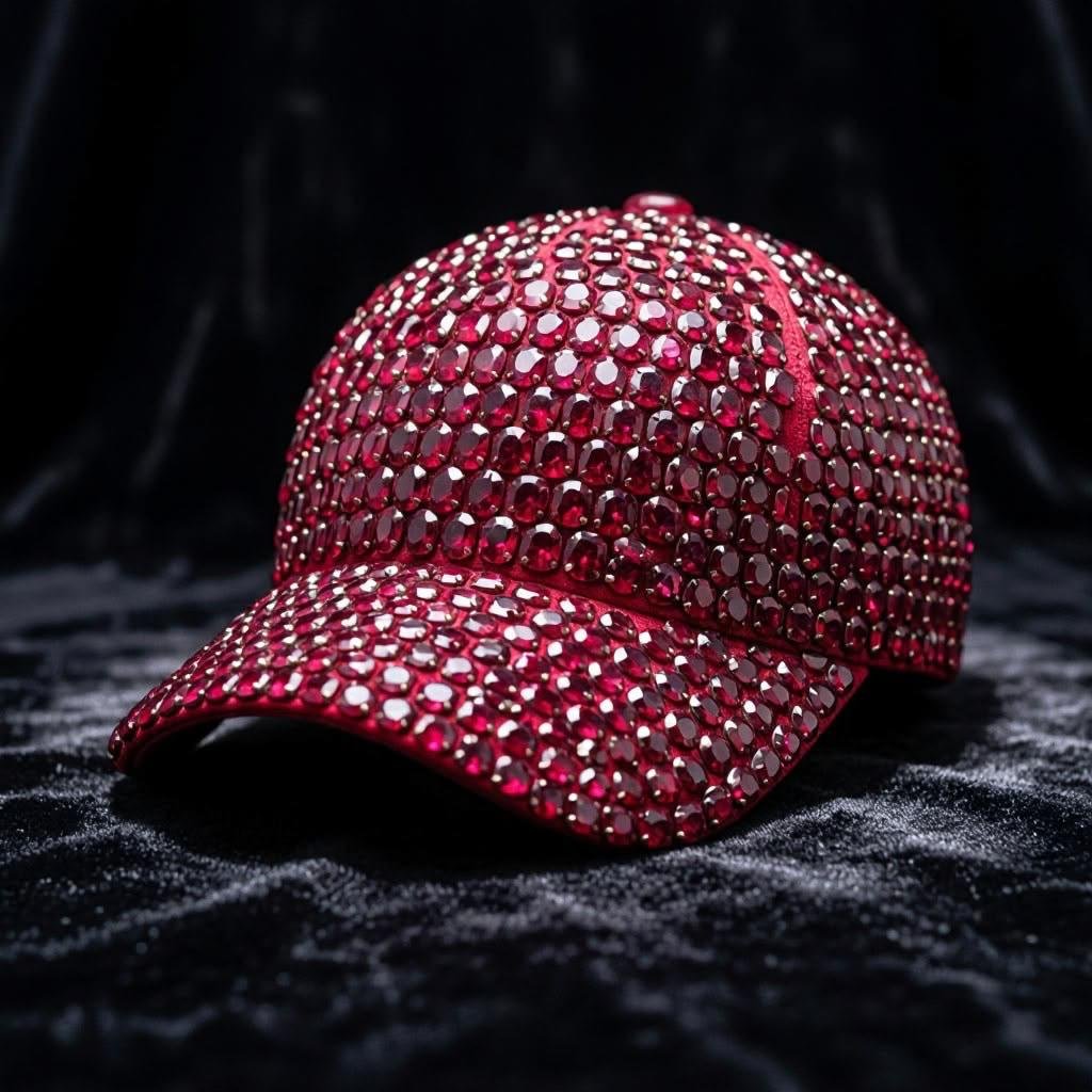 Red Crystal Studded Cap