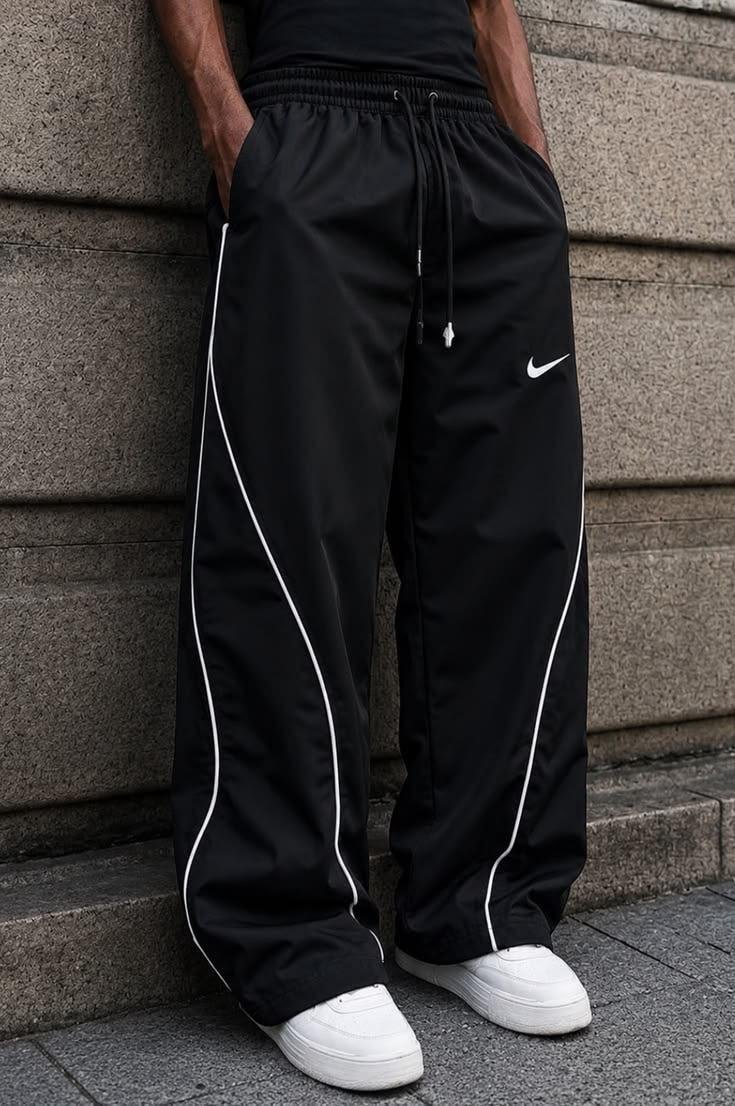 Curved Piping Wide-Leg Track Pants