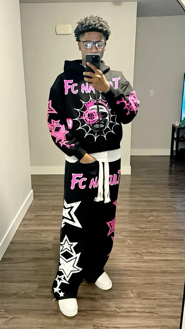 Star and Web Graphic Streetwear Set