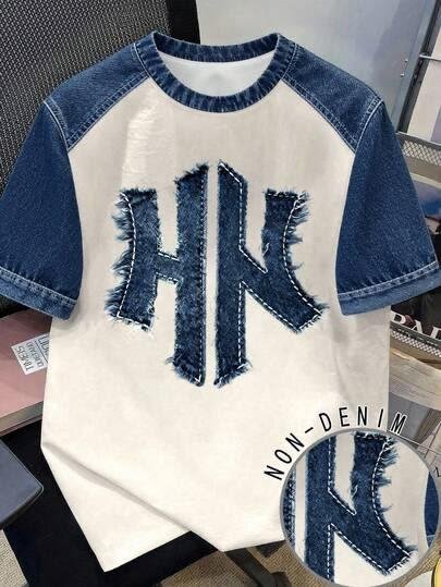 Raglan Tee with Denim-Look Sleeves