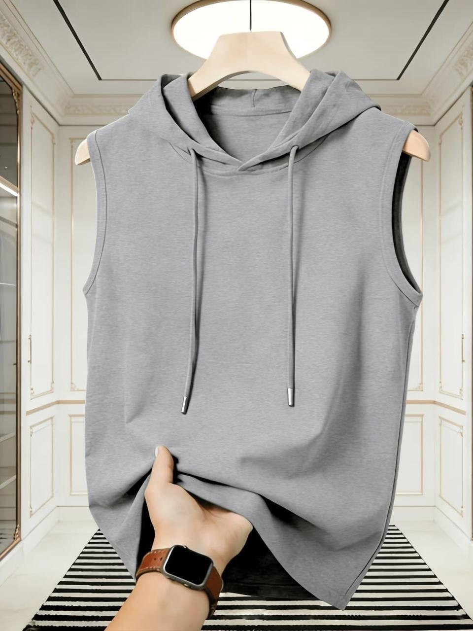 Sleeveless Hoodie (Grey Melange)