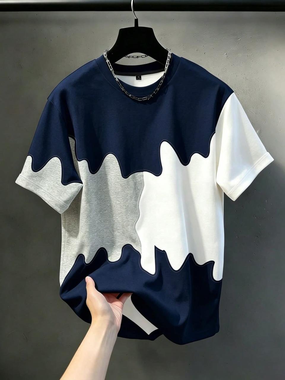 Wave Colour-Block Tee (Navy/Grey/White)